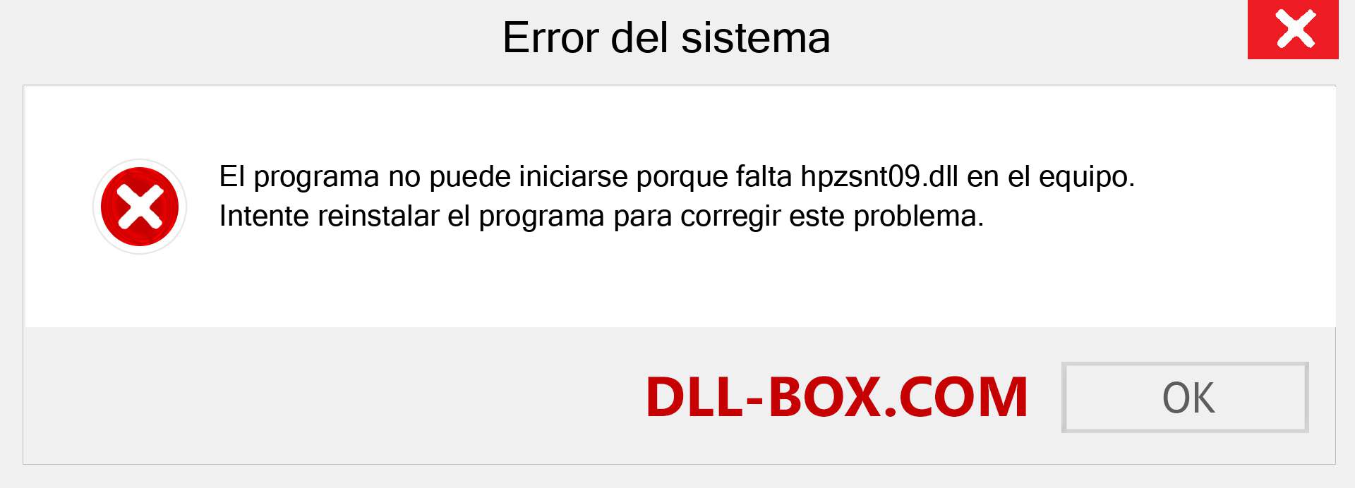 ¿Falta el archivo hpzsnt09.dll ?. Descargar para Windows 7, 8, 10 - Corregir hpzsnt09 dll Missing Error en Windows, fotos, imágenes